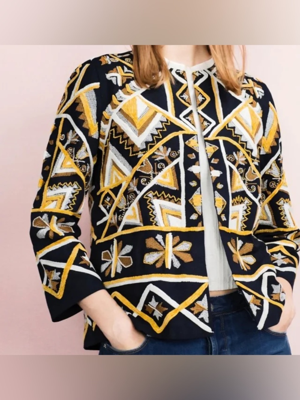 Zara Black Jacket with Gold & White Embroidery